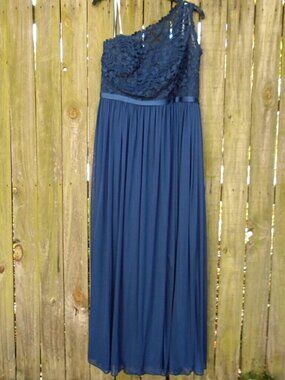David's Bridal navy/marine one shoulder bridesmaid dress